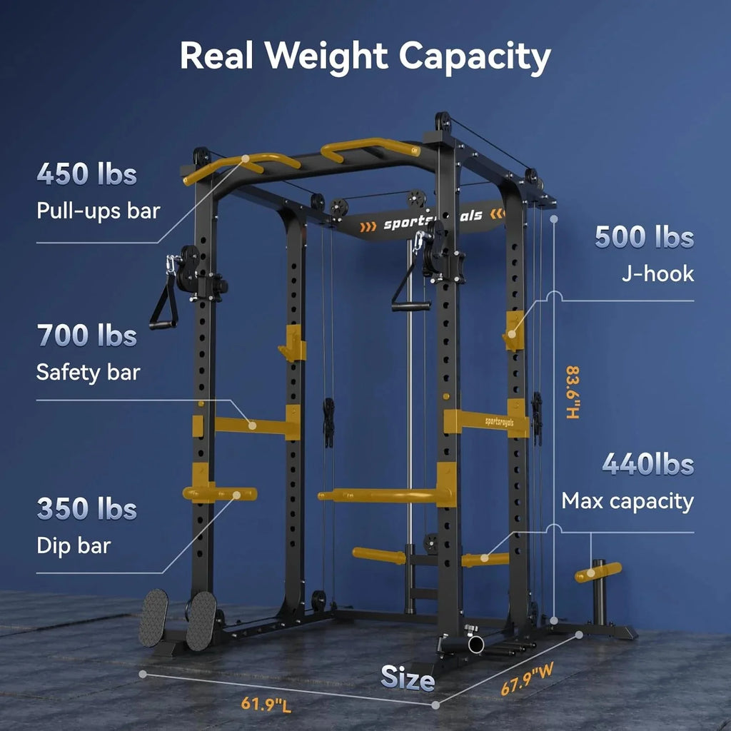 Sportsroyals Power Cage With Adjustable Cable Crossover System, 1600 lbs, Red, 61.6 x 56.0 x 82.6 in - Power Cage