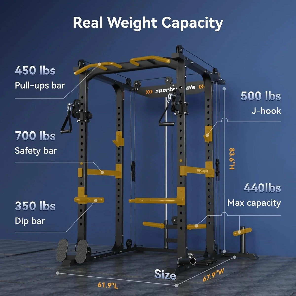Sportsroyals Power Cage With Adjustable Cable Crossover System, 1600 lbs, Red, 61.6 x 56.0 x 82.6 in - Power Cage
