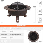 SUNCREAT 42-Inch Wood Burning Patio Fire Pit, Black, 42.1 Inch Diameter x 25.2 Inch High