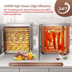12-Tray 1200W Stainless Steel Food Dehydrator - Silver