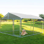 Haverchair Heavy Duty Outdoor Dog Kennel With Water and UV-Resistant Cover, Galvanized Steel, 90in L x 90in W x 63in H