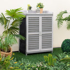 Outdoor Potting Workbench With Metal Tabletop And Garden Storage Cabinet