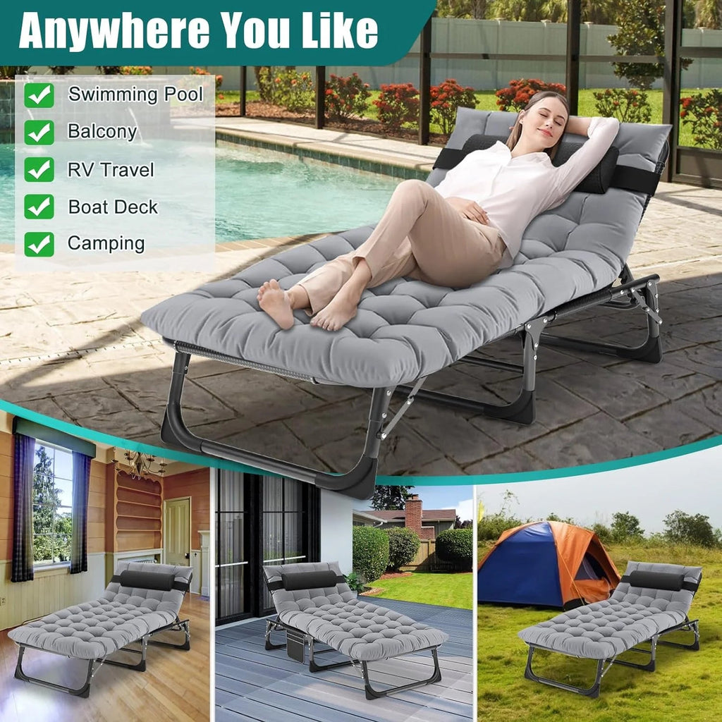 Slsy 5-Position Adjustable Folding Lounge Chair And Cot - 75.2" x 25.6" x 11.8"