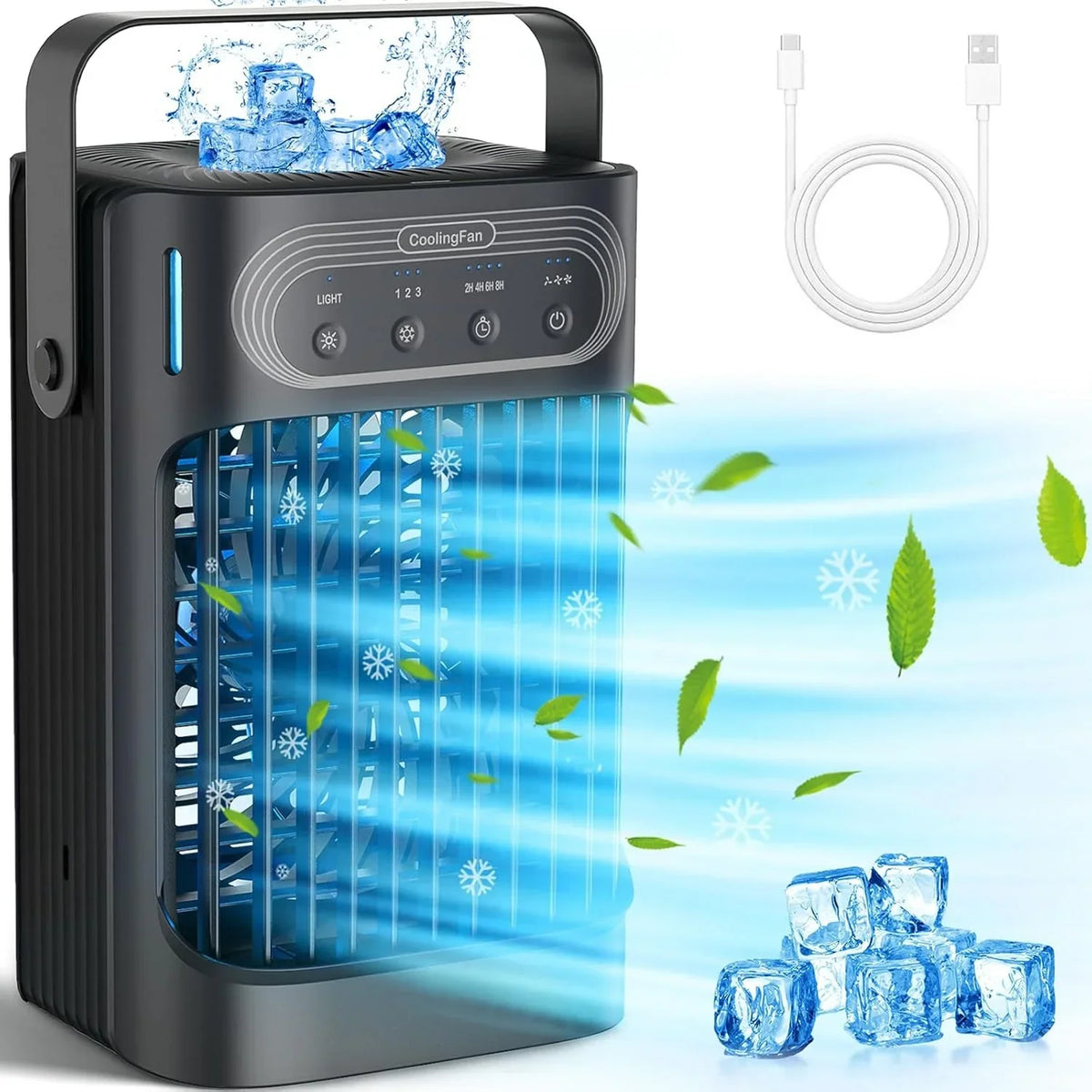 VICELEC Portable Evaporative Air Cooler, 900ml, 3 Speeds, 3 Mist Modes, 7-Color Night Light