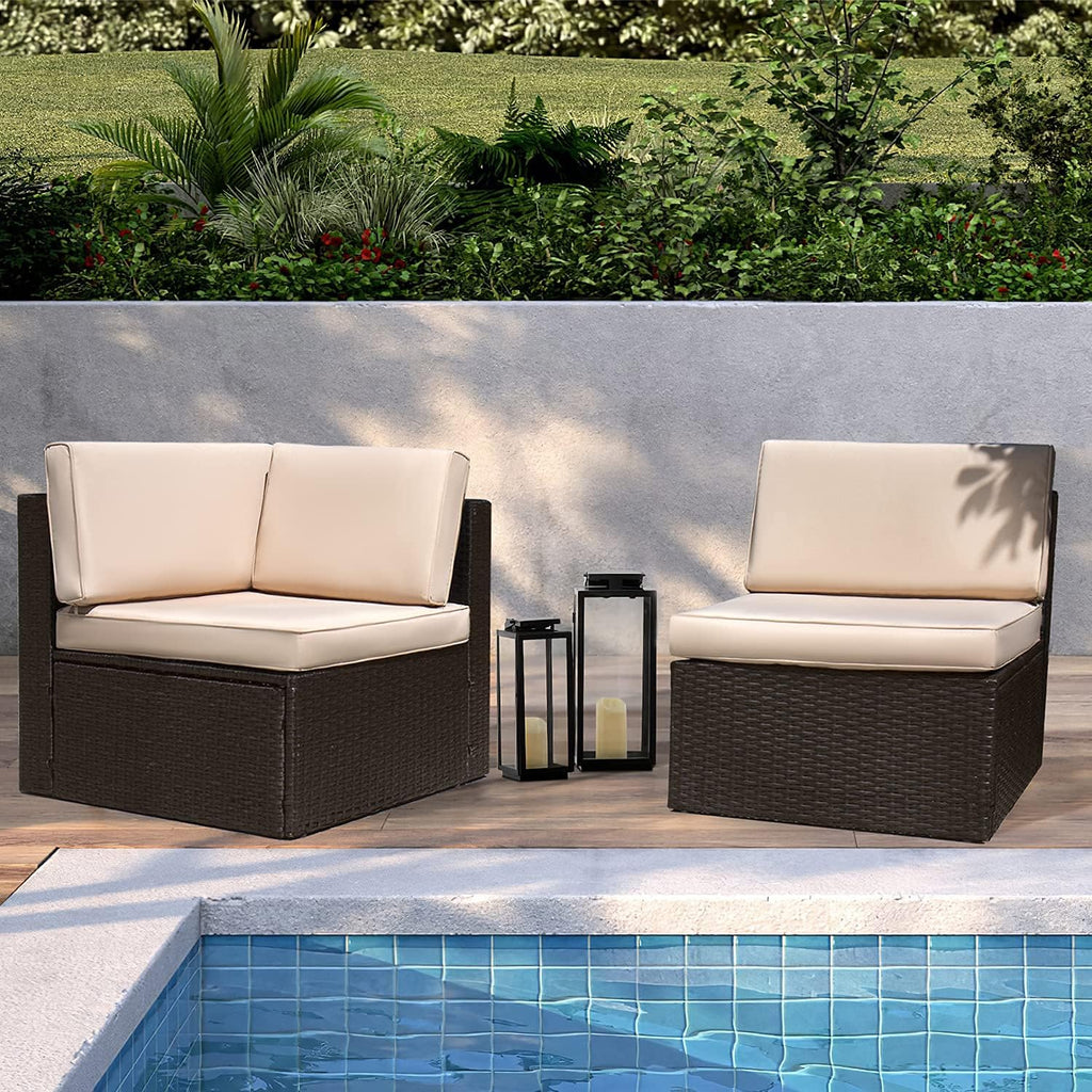 Devoko 5-Piece Outdoor Sectional Patio Sofa Set With Cushions And Glass Table - Beige