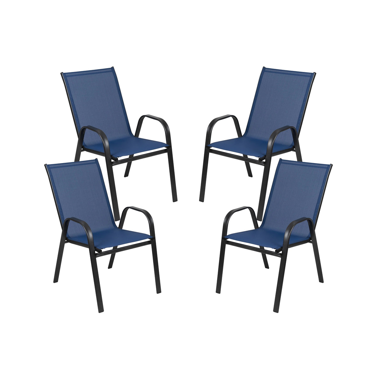 Emma + Oliver Outdoor Stack Chairs, Gray, 4 Pack, 21.25in W x 29in D x 36in H