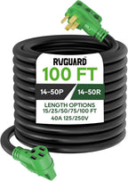40 Amp 100 Foot RV/EV Extension Cord, NEMA 14-50P/R, Green