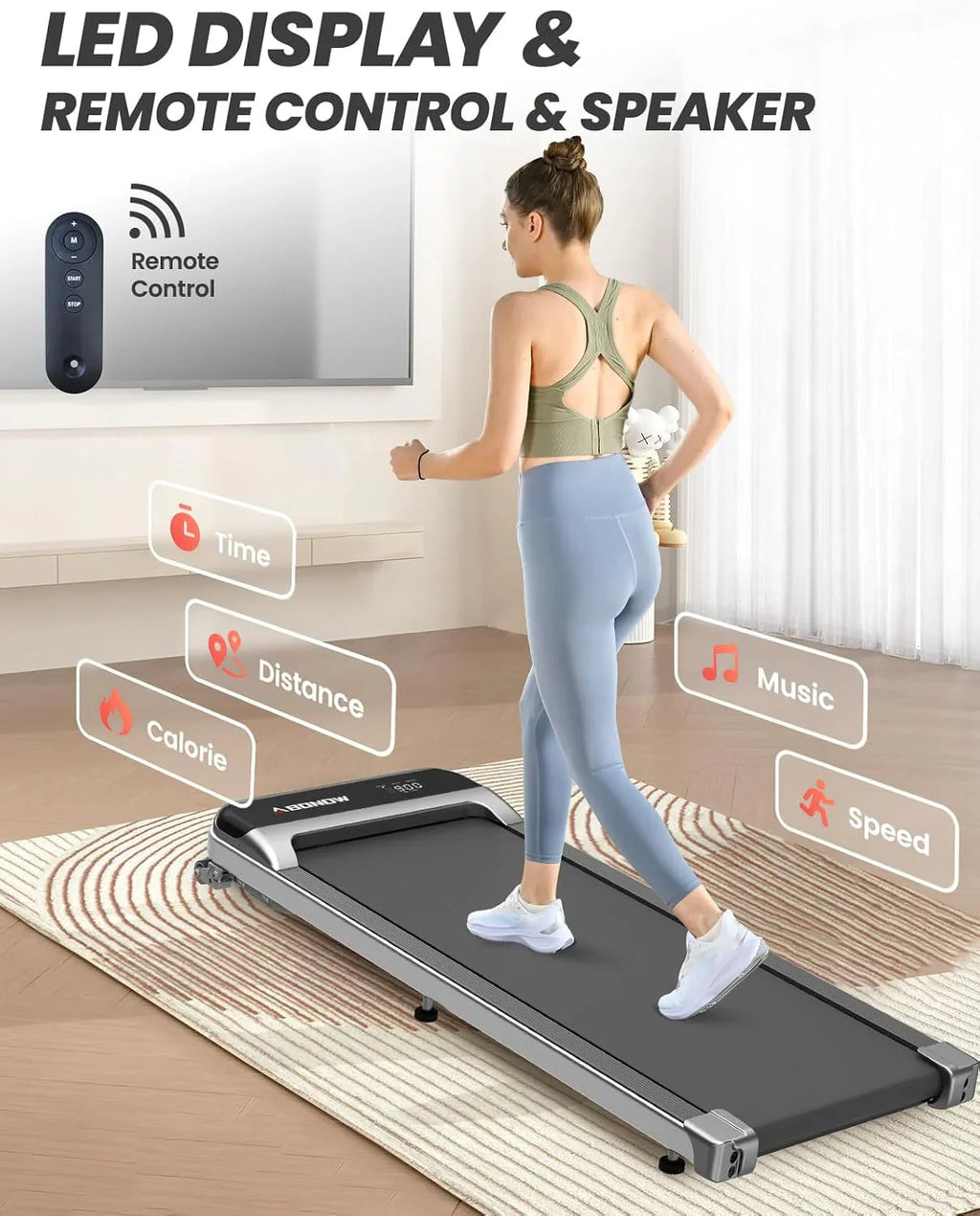 Abonow Under Desk Walking Pad Treadmill With 2.5HP Motor, 280 Lbs Capacity, 8% Incline