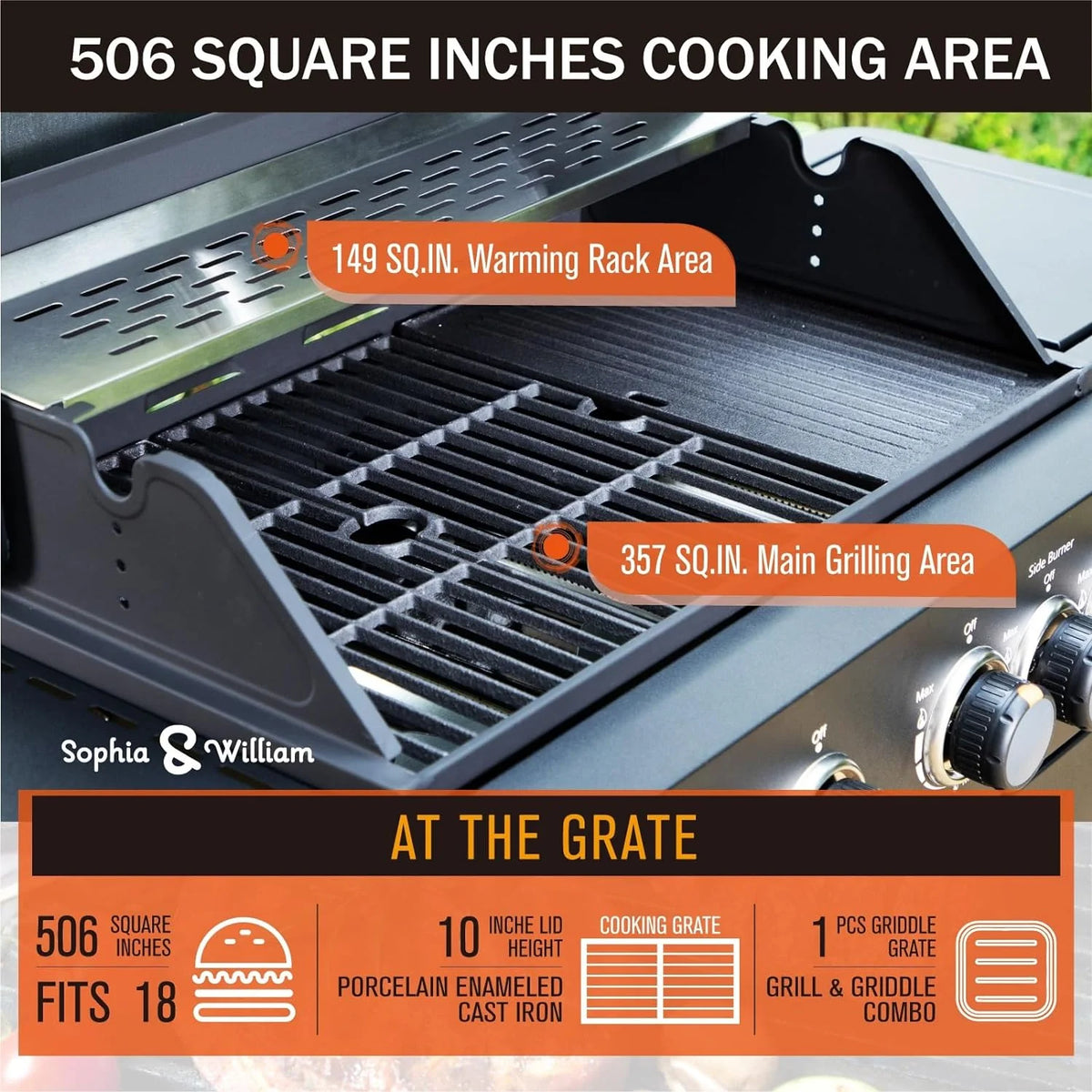Sophia & William 4-Burner Propane Gas Grill, 542 Sq. In., Silver - E02GR001