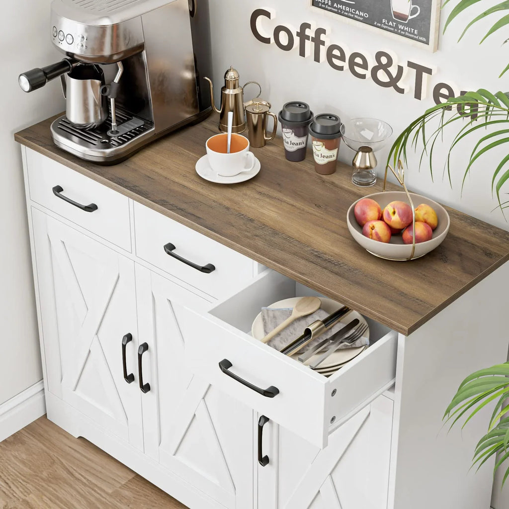 HOSTACK Sideboard Buffet Cabinet, White, 15.2in D x 42.5in W x 31.9in H