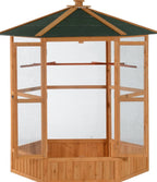 Large Wooden Hexagonal Outdoor Aviary Flight Bird Cage With Covered Roof