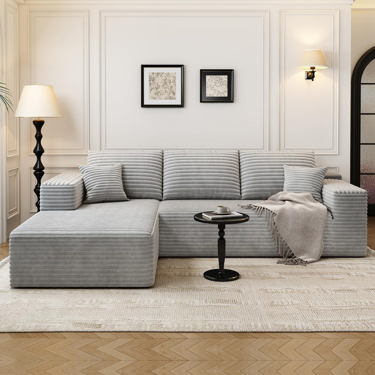 Settab Modular Sectional Sofa, 2 Seater Left-Facing Chaise, Black, 68.9 inch D x 107.5 inch W x 36.3 inch H