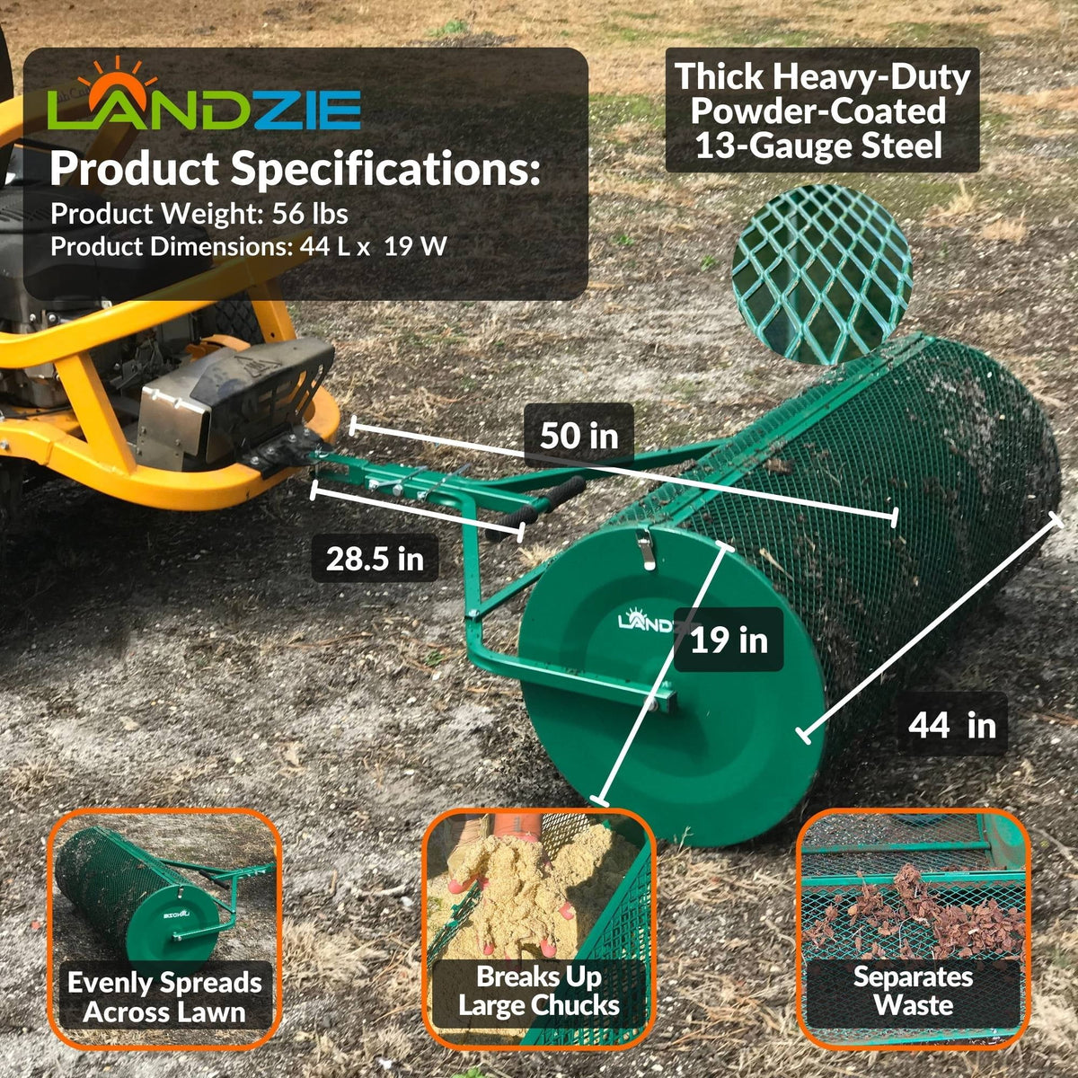 Landzie 24-Inch Walk-Behind Compost Spreader With Metal Mesh Basket
