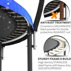 JUMPZYLLA Outdoor Trampoline With Enclosure, 8FT, Black & Blue - 14FT