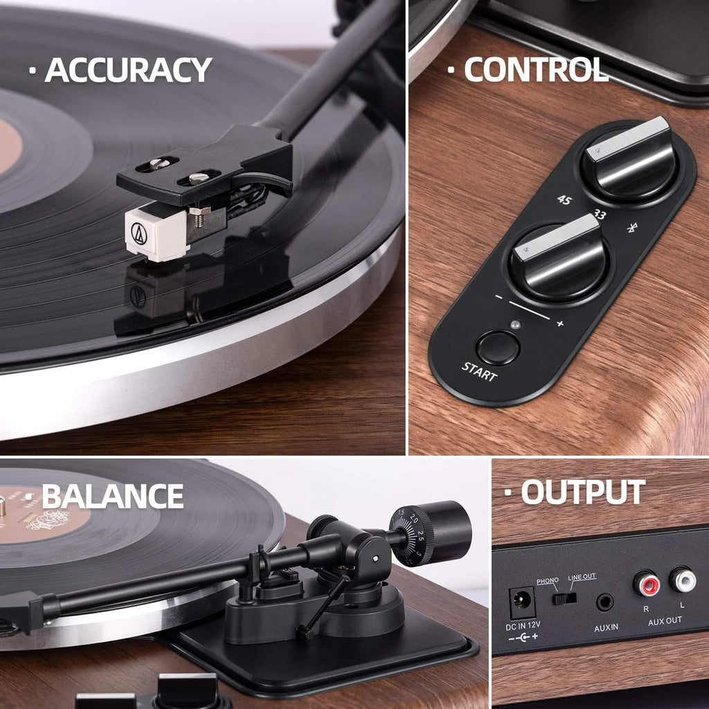 Belt Drive Turntable With Built-In Speakers, Bluetooth, Aux-In, Walnut