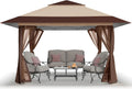 CROWN SHADES 13x13 Pop Up Gazebo Canopy Tent - Beige & Coffee
