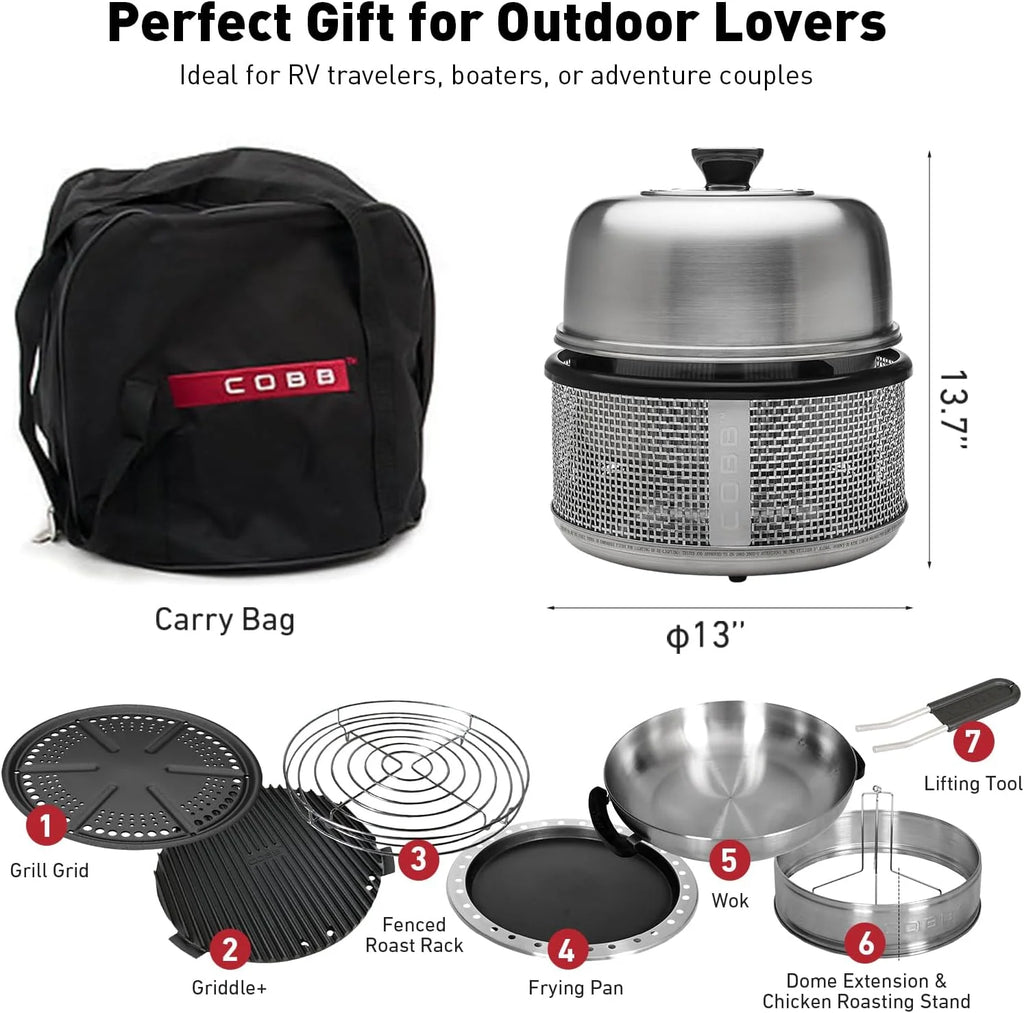 Portable Tabletop Charcoal Grill With Frying Pan, 12.5in D x 11in W x 12.5in H, Stainless Steel