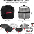 Portable Tabletop Charcoal Grill With Frying Pan, 12.5in D x 11in W x 12.5in H, Stainless Steel