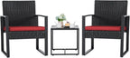 3-Piece Patio Wicker Conversation Set With Coffee Table - Black