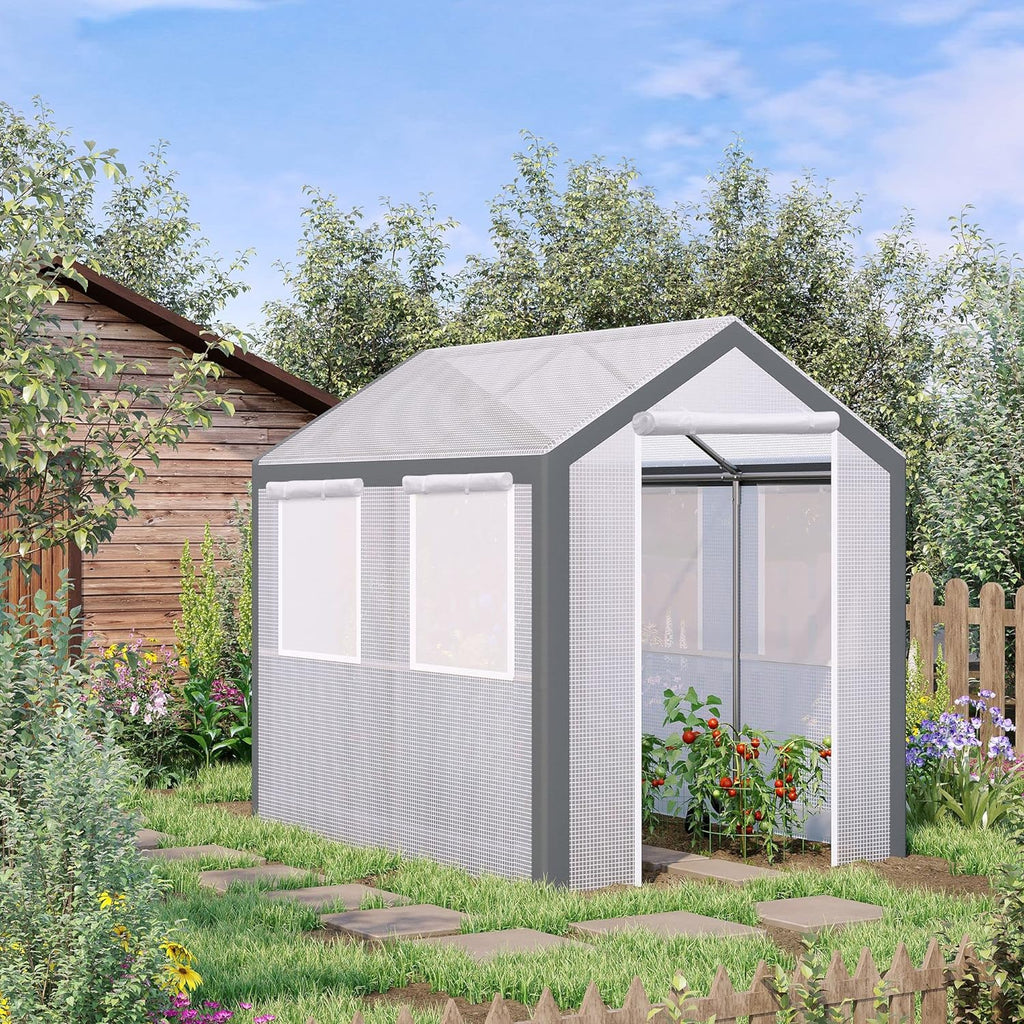 Walk-In Garden Greenhouse 20-Foot x 10-Foot x 9-Foot, White, 6 Roll-Up Windows, 2 Zipper Doors And Rain Cover