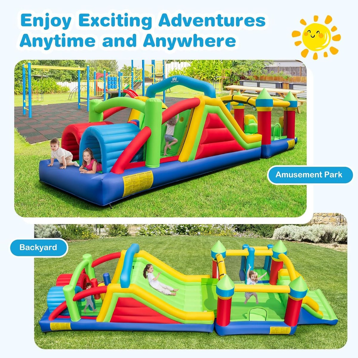 Inflatable Obstacle Course Bounce House With Dual Slides, Tunnels And Climbing - 11396