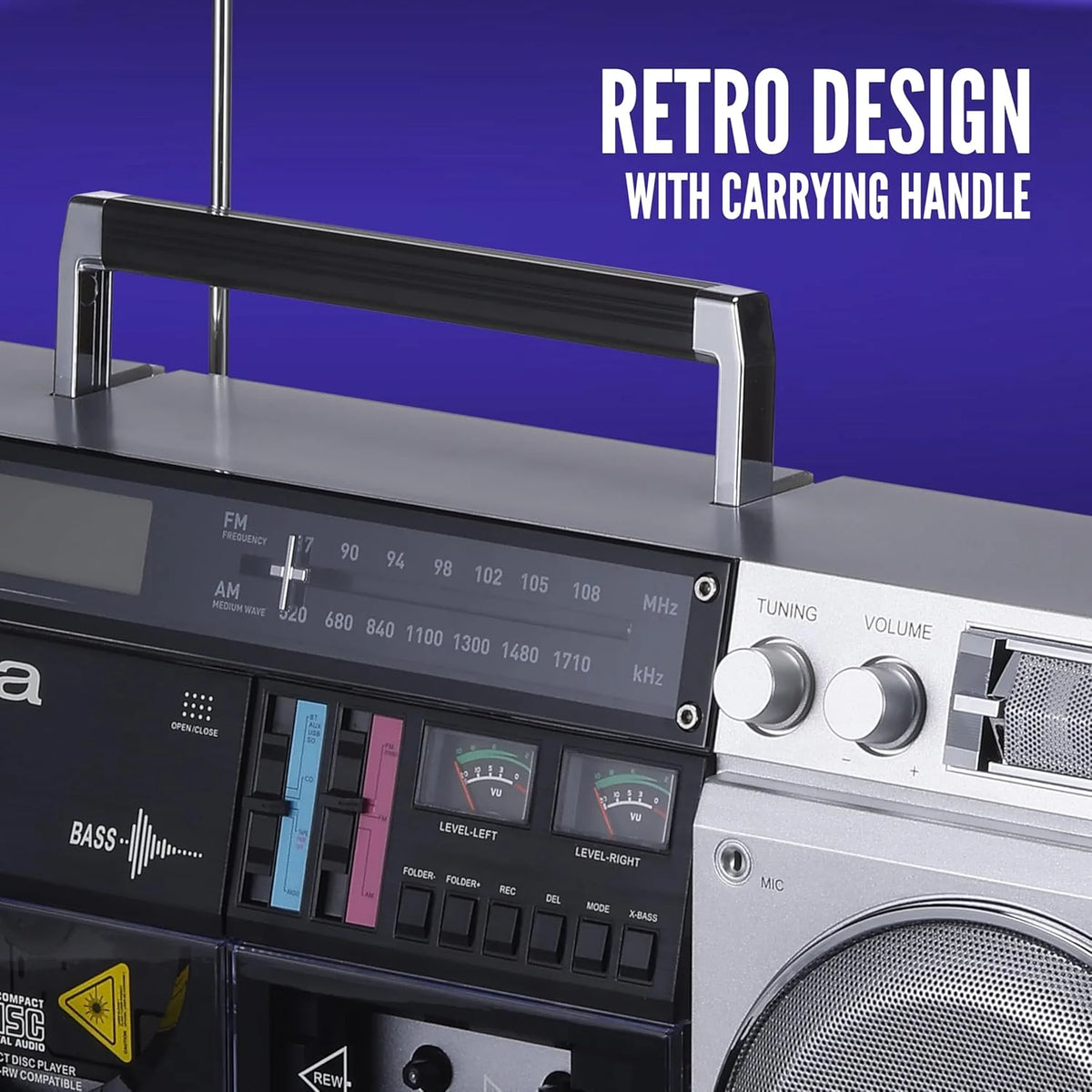 Retro-Style Portable CD Player Boombox With Bluetooth 5.0, FM/AM Radio, USB/SD/AUX, 40W - AI7012