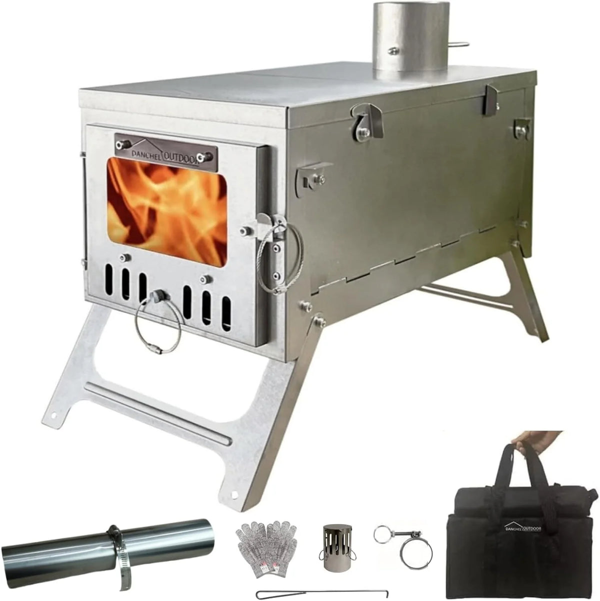 Titanium Alloy Foldable Camping Tent Wood Stove, 2 Kilograms - 2.2-Meter Chimney