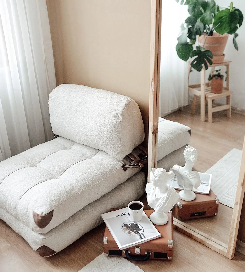 Atelier Del Sofa 1-Seat Teddy Sofa Bed, Cream, 80 cm x 70 cm x 60 cm, Seat Height 24 cm, Bed Length 160 cm - Fold Teddy
