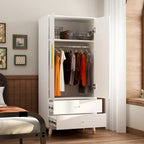 2-Door Wardrobe Closet Armoire With 2 Drawers And Clothes Rail - 70.9H x 31.5W x 19.1D