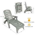 Rolling Folding Plastic Pool Lounge Chair With Armrests, 5 Position - Patio Deck Beach Chair