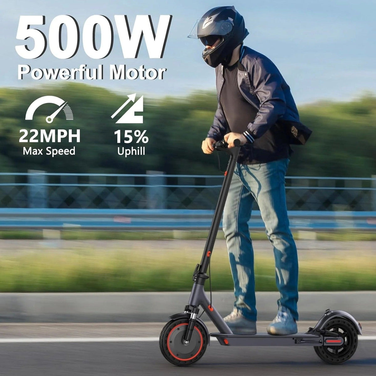 Electric Scooter 10 Inch Solid Tires, 500W, Dual Suspension