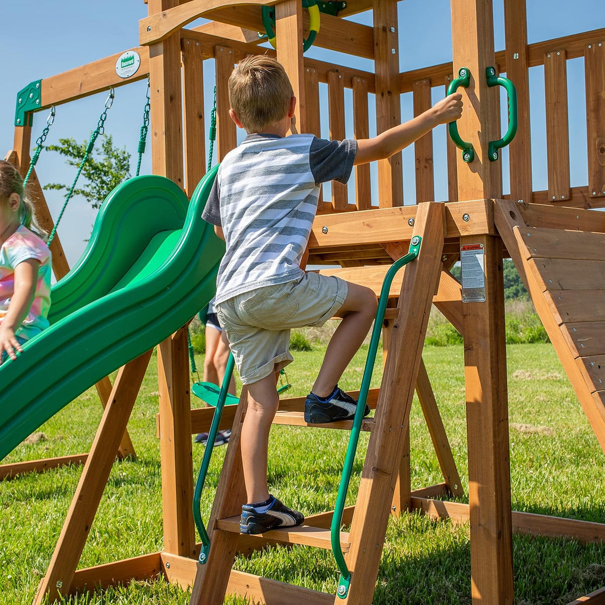 Cedar Mountain-Style Swing Set With 8-Foot Wave Slide And 2 Swing Positions - Grayson Peak