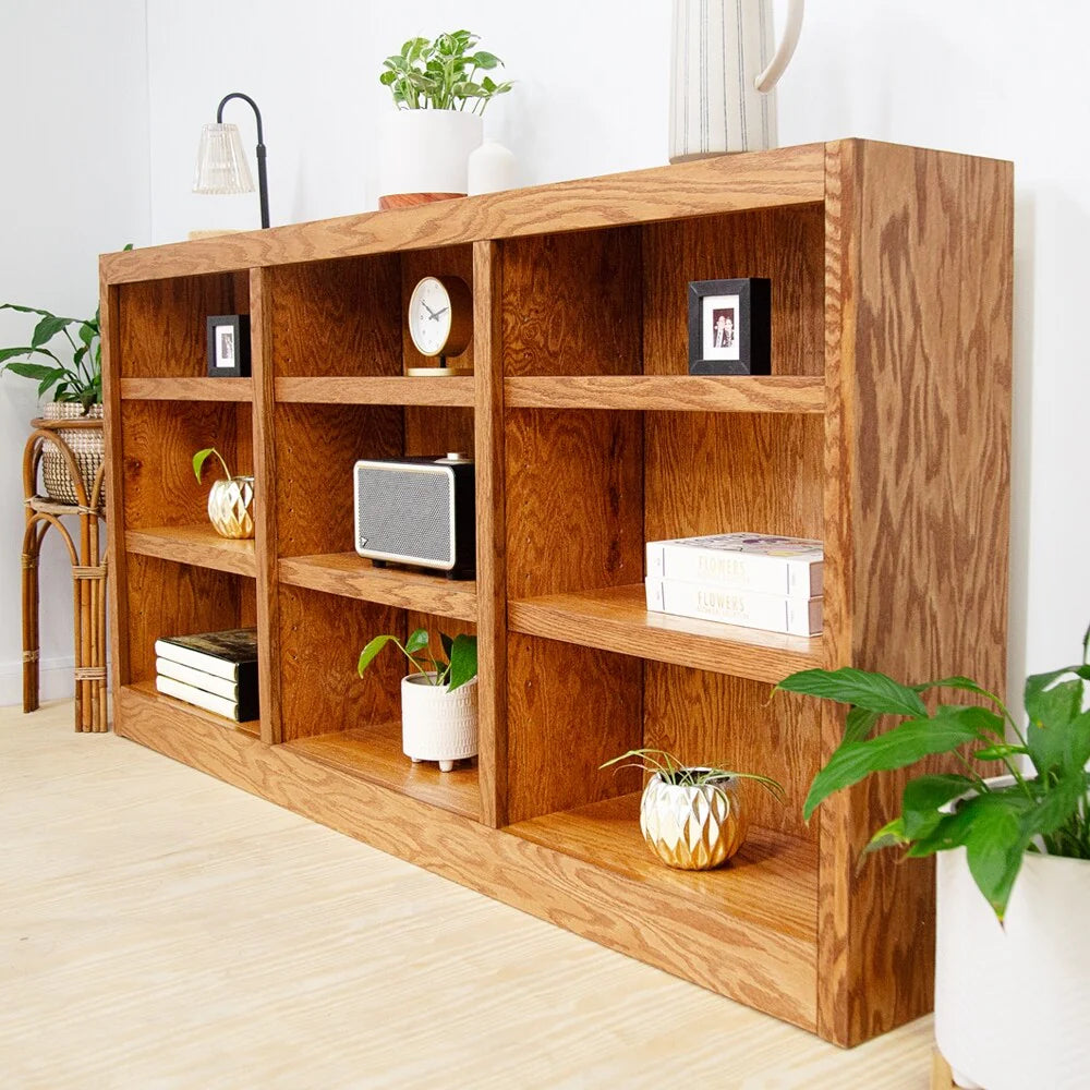 Triple Wide Wood Bookcase, 9 Shelf, 36 Inch Tall, 72 Inch Wide, 10.63 Inch Deep