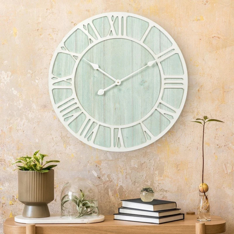 Green Blue Quartz Coastal Wall Clock, 23.5 Inch - Seafoam Green-Blue