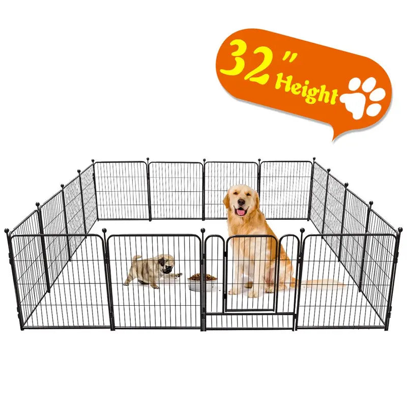 PawGiant Heavy Duty Metal Dog Playpen, 16 Panels, 32in Height - Portable Fence