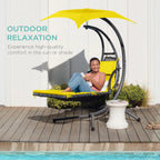 Best Choice Products Outdoor Hanging Steel Chaise Lounge Chair With Canopy, Charcoal Gray - SKY5871