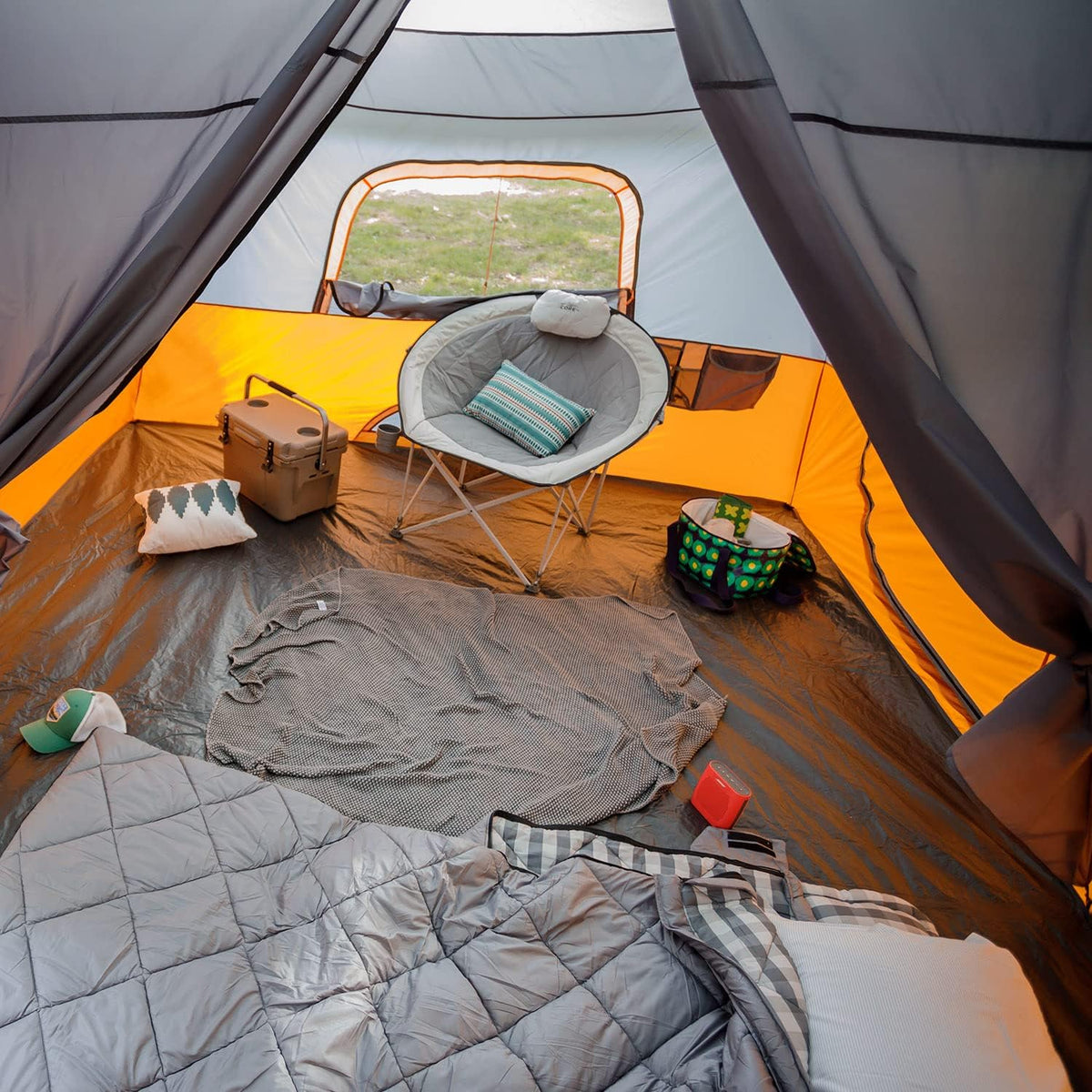 CORE 12 Person Straight Wall Cabin Tent, 16 x 11 Feet, Orange - SUVELAM