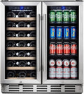 24 Inch Dual Zone Wine Cooler, 46 Bottle, Stainless Steel Reversible Glass Door