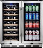 24 Inch Dual Zone Wine Cooler, 46 Bottle, Stainless Steel Reversible Glass Door