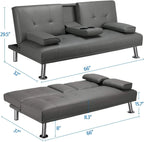 Yaheetech Convertible Faux Leather Sofa Bed, 3 Angles, 772lb Capacity, Black