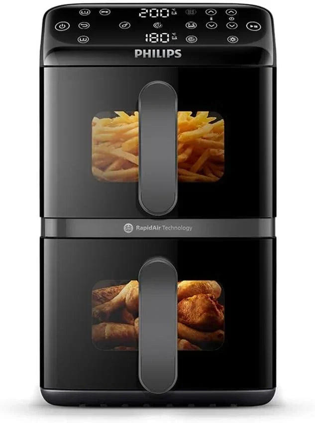 Philips Airfryer Series 4000 Double Vertical Basket 10L, Black/White - RapidAir Technology