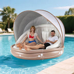Costway Canopy Inflatable Pool Float Lounge, 71'' x 71'' x 63'' - White Brown Silver