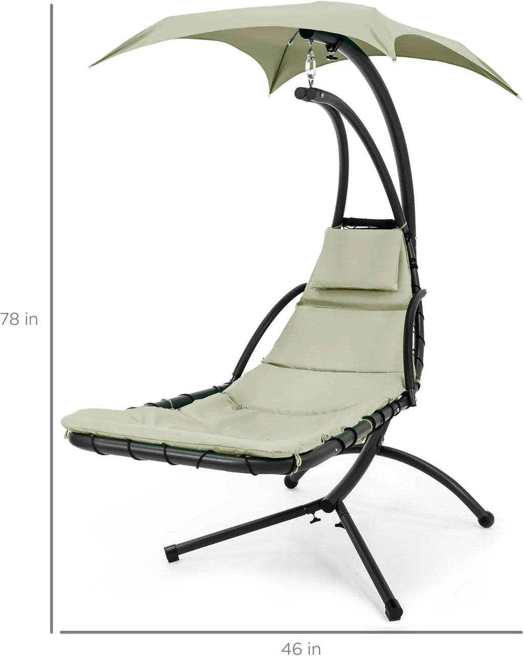 Best Choice Products Outdoor Hanging Steel Chaise Lounge Chair With Canopy, Charcoal Gray - SKY5871