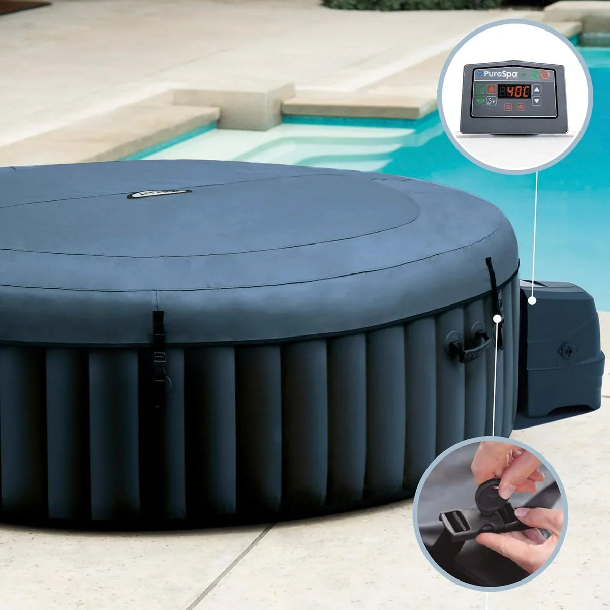 Intex PureSpa Bubble Massage Inflatable Spa, 4 Person, 196x71 cm, Navy - 55084