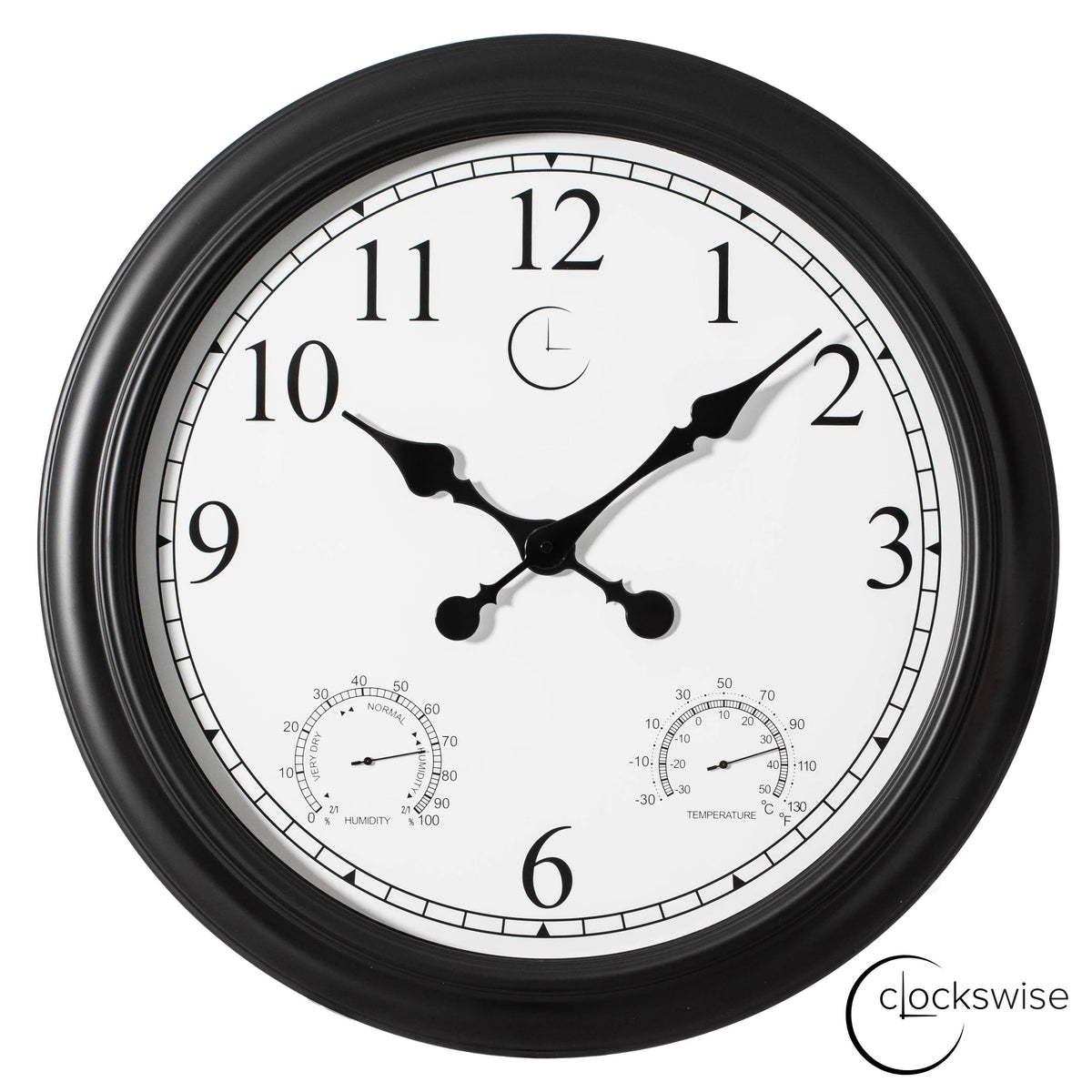 Outdoor Wall Clock With Thermometer And Hygrometer, 24-Inch, Black