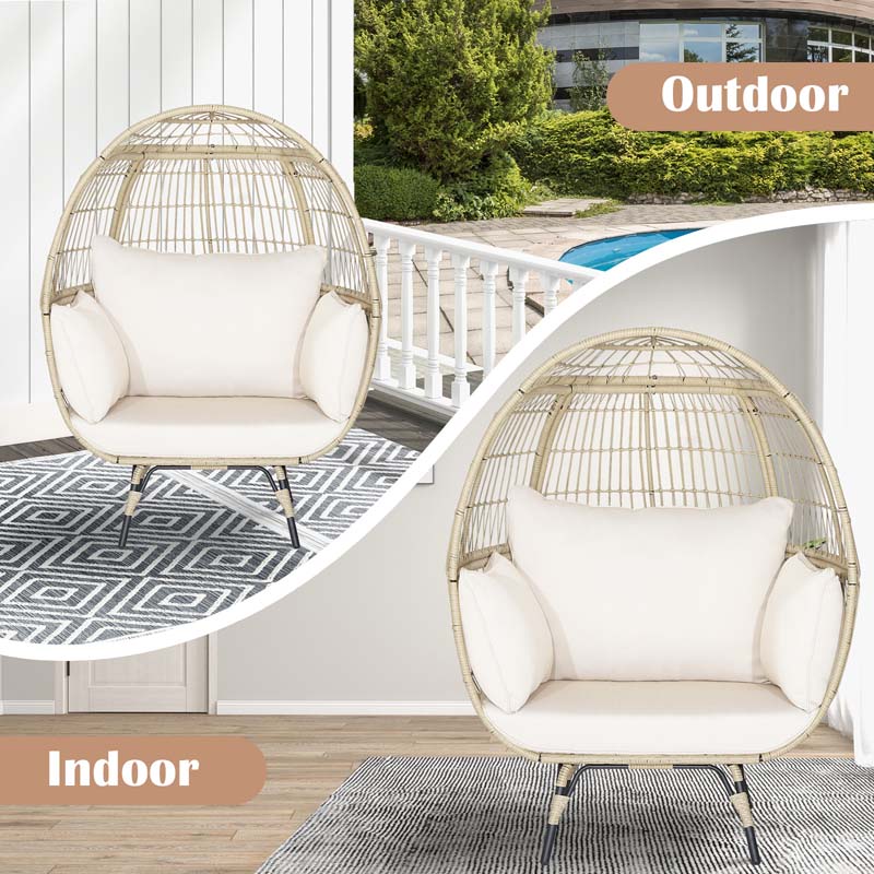 Oversized Wicker Egg Chair With 4 Cushions, 43 x 32.5 x 57 in