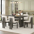 7-Piece Dining Set With Rectangular Trestle Table And 6 Upholstered Chairs