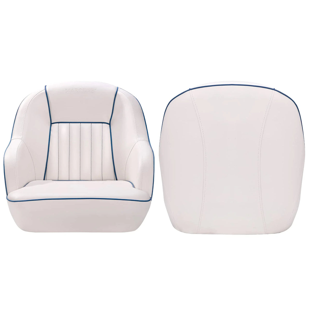 Pontoon Boat Captain's Bucket Seat, White & Blue, 19.5 in H x 22 in W x 21.5 in D - Boat Cabin Seating