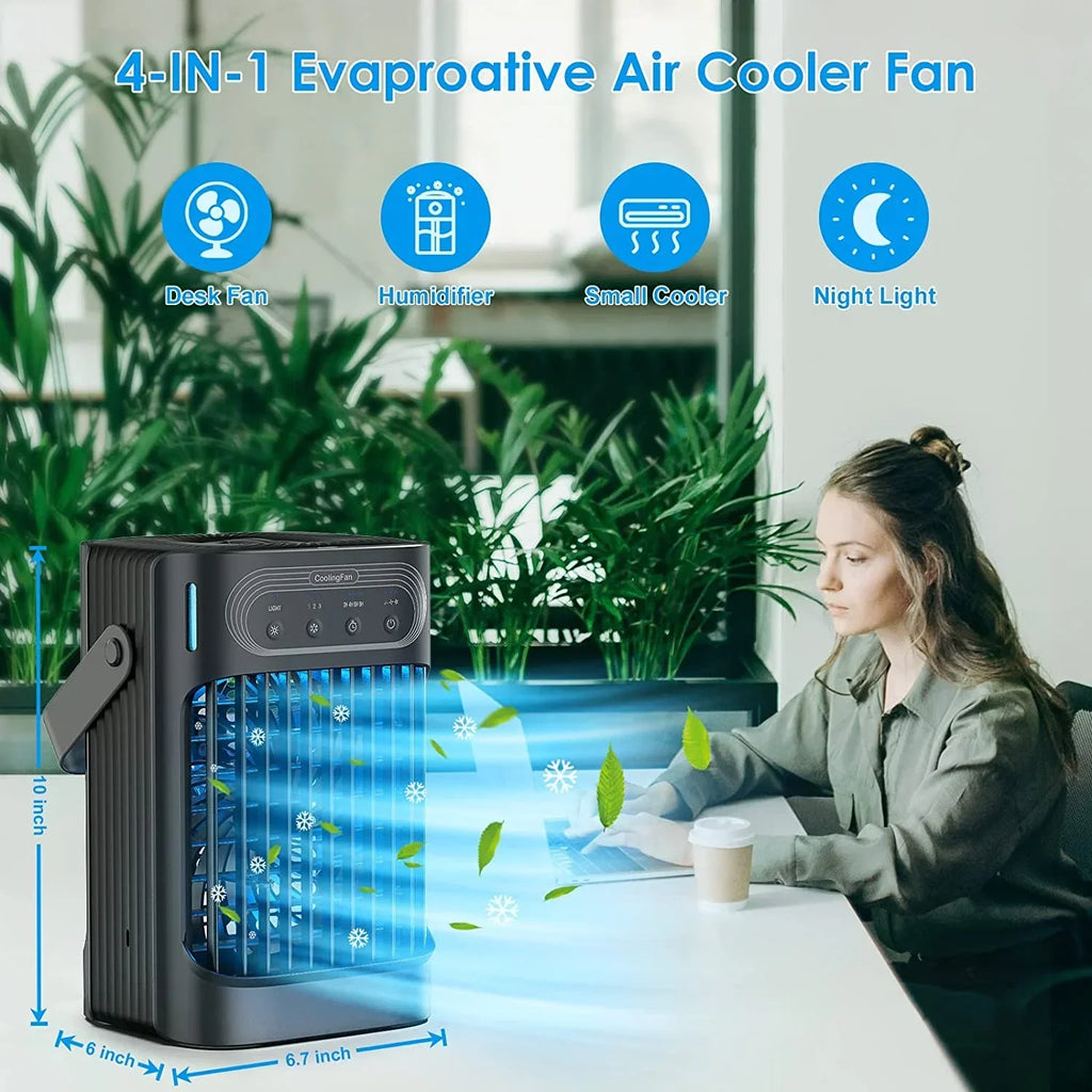 VICELEC Portable Evaporative Air Cooler, 900ml, 3 Speeds, 3 Mist Modes, 7-Color Night Light