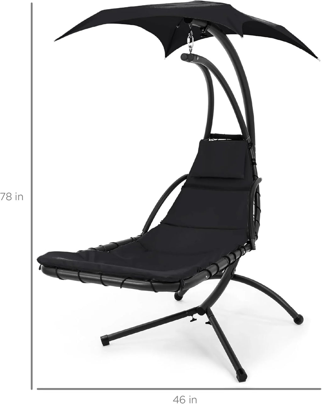 Best Choice Products Outdoor Hanging Steel Chaise Lounge Chair With Canopy, Charcoal Gray - SKY5871